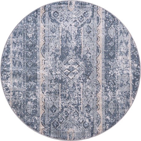 Blue 3' 1 x 3' 1 Portland Round Area Rug 85% Polypropylene & 15% Polyester Vintage Distressed Traditional Carpet for Home Decor for Sale at Rug Engine