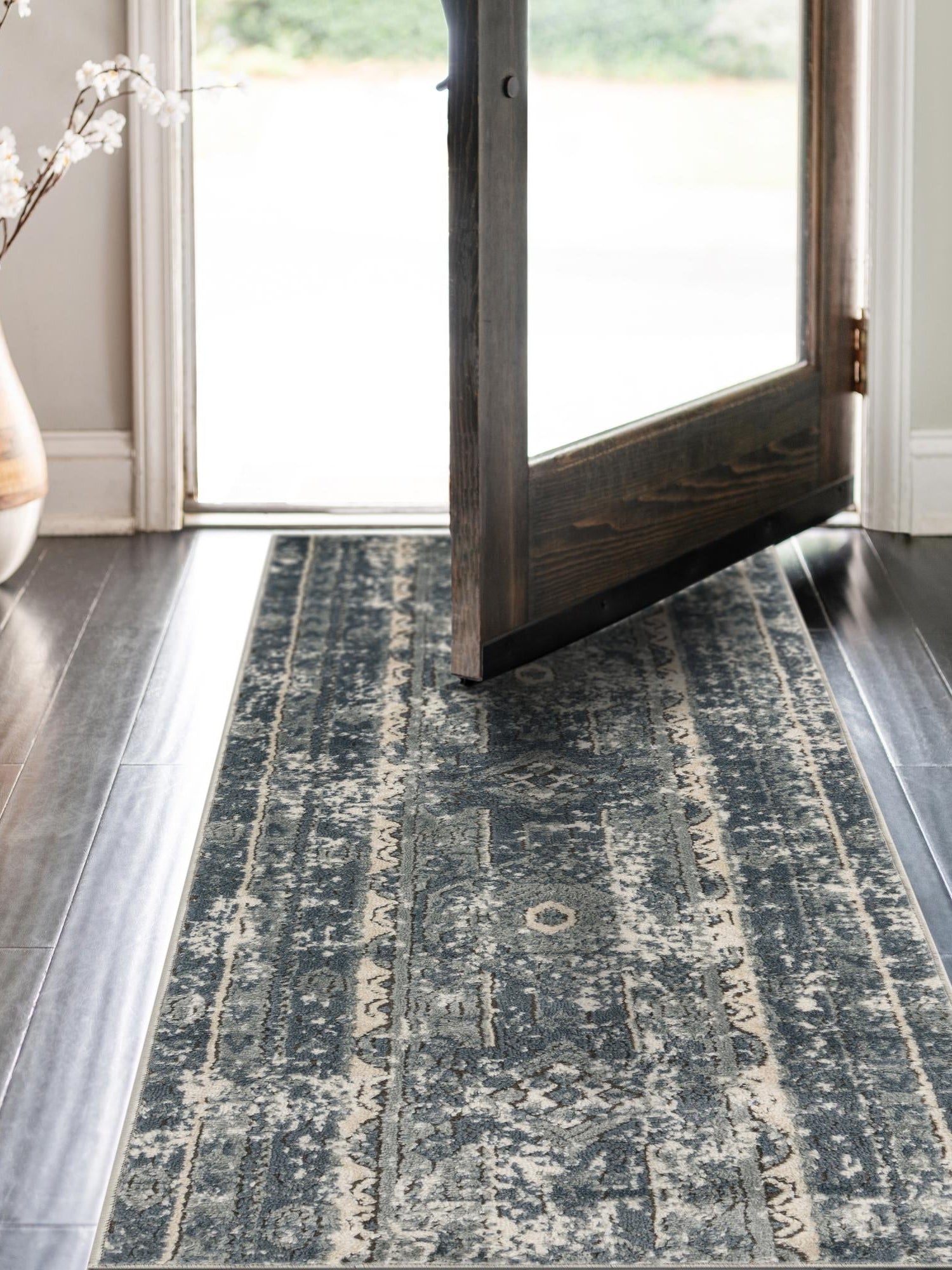 Blue 2' x 8' Portland Runner Area Rug 85% Polypropylene & 15% Polyester Vintage Distressed Traditional Carpet for Home Decor for Sale at Rug Engine