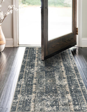 Blue 2' x 8' Portland Runner Area Rug 85% Polypropylene & 15% Polyester Vintage Distressed Traditional Carpet for Home Decor for Sale at Rug Engine