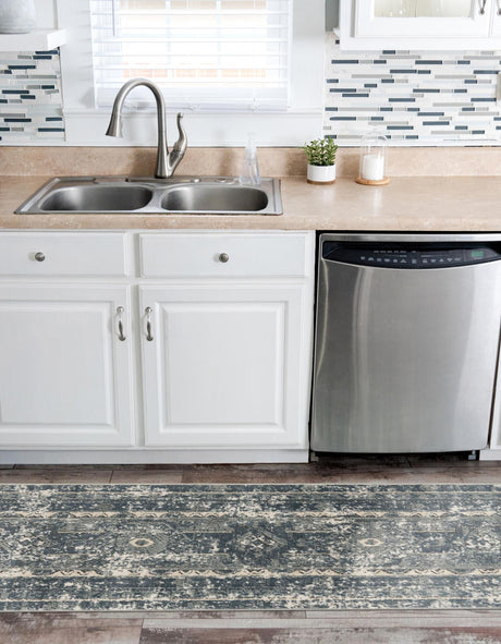 Blue 2' 2 x 12' Portland Runner Area Rug 85% Polypropylene & 15% Polyester Vintage Distressed Traditional Carpet for Home Decor for Sale at Rug Engine