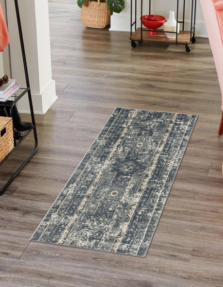Blue 2' 2 x 12' Portland Runner Area Rug 85% Polypropylene & 15% Polyester Vintage Distressed Traditional Carpet for Home Decor for Sale at Rug Engine