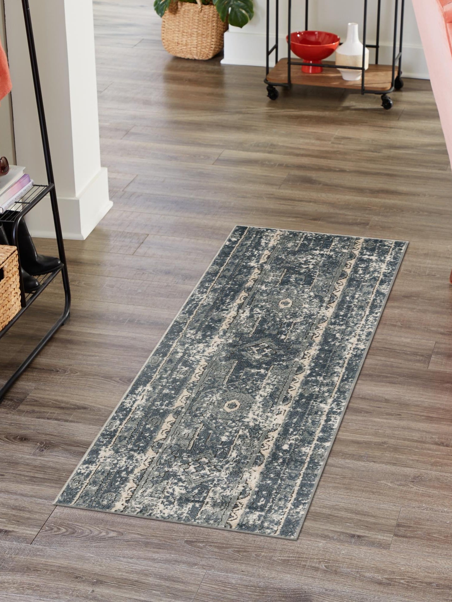 Blue 2' x 8' Portland Runner Area Rug 85% Polypropylene & 15% Polyester Vintage Distressed Traditional Carpet for Home Decor for Sale at Rug Engine