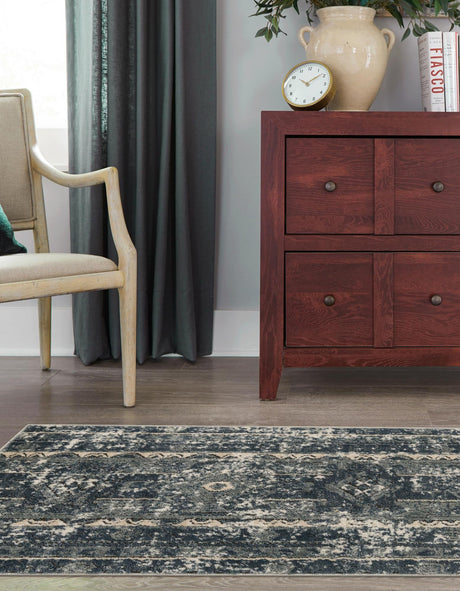 Blue 2' 2 x 12' Portland Runner Area Rug 85% Polypropylene & 15% Polyester Vintage Distressed Traditional Carpet for Home Decor for Sale at Rug Engine