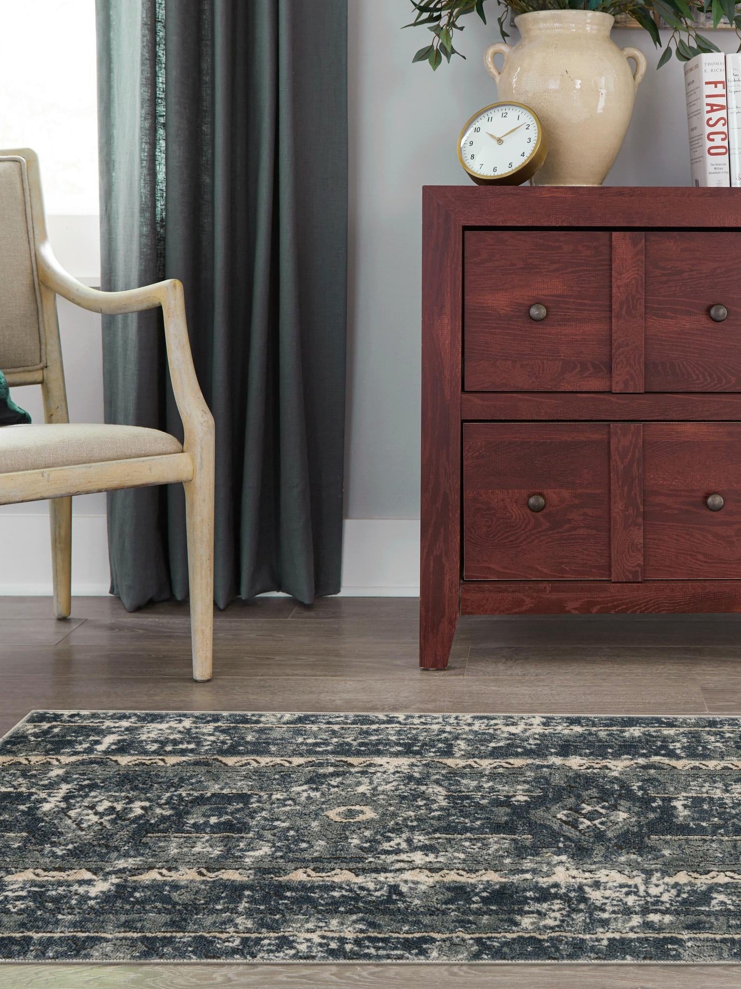 Blue 2' x 8' Portland Runner Area Rug 85% Polypropylene & 15% Polyester Vintage Distressed Traditional Carpet for Home Decor for Sale at Rug Engine