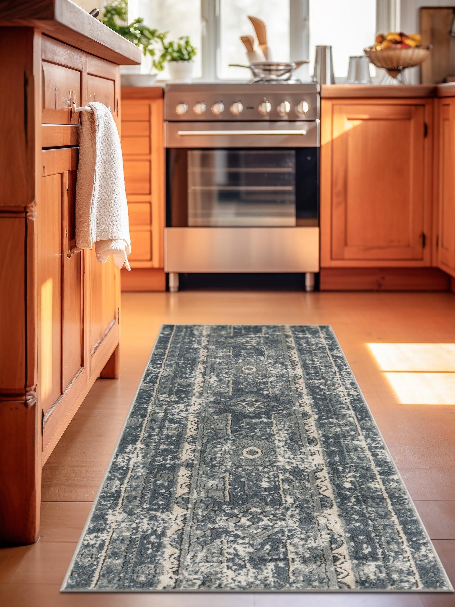 Blue 2' x 8' Portland Runner Area Rug 85% Polypropylene & 15% Polyester Vintage Distressed Traditional Carpet for Home Decor for Sale at Rug Engine