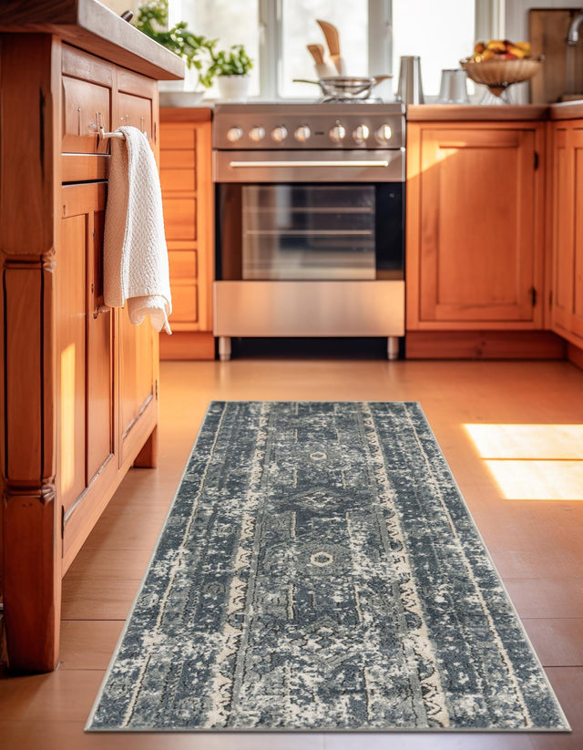 Blue 2' x 8' Portland Runner Area Rug 85% Polypropylene & 15% Polyester Vintage Distressed Traditional Carpet for Home Decor for Sale at Rug Engine