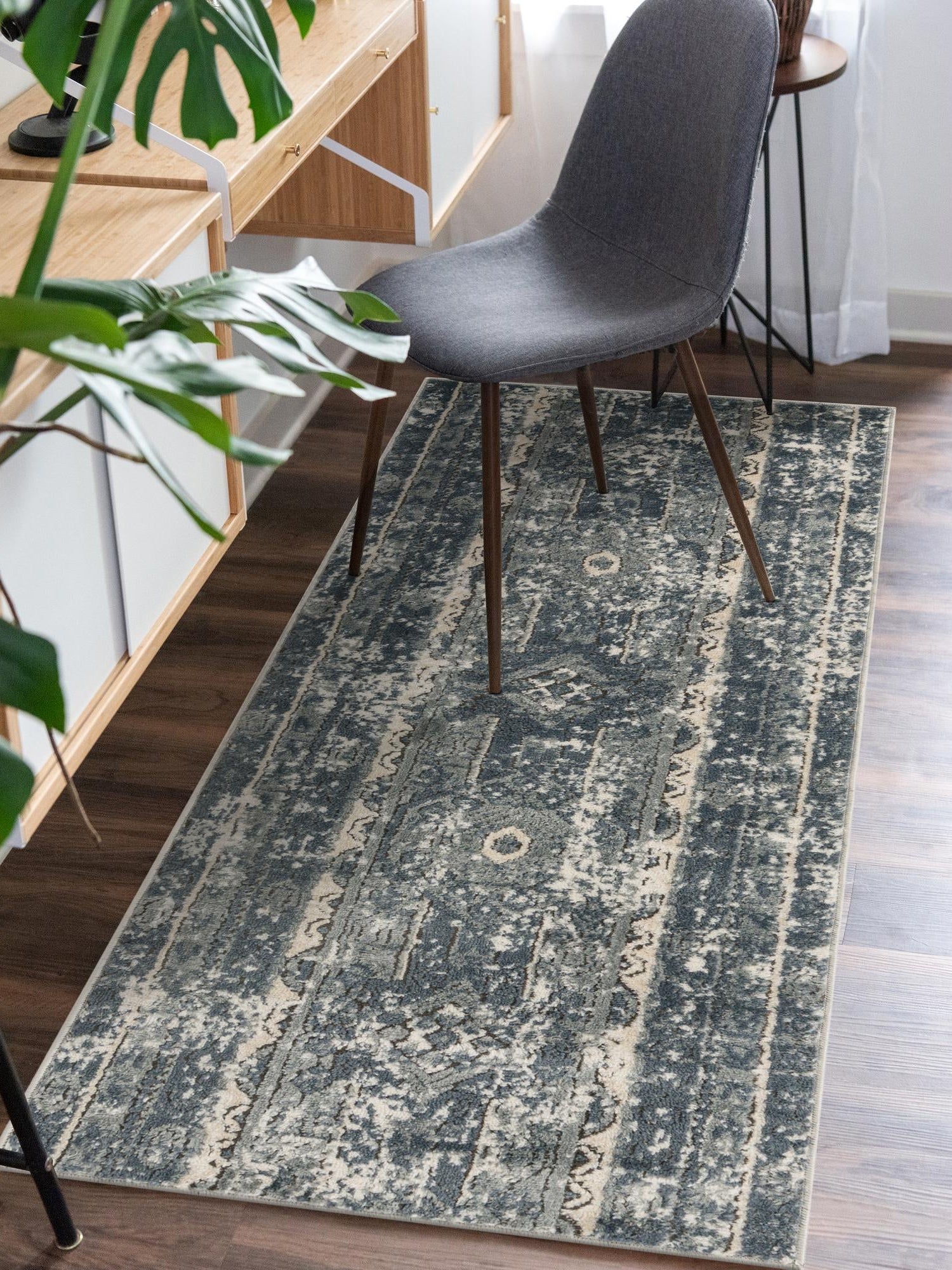 Blue 2' x 8' Portland Runner Area Rug 85% Polypropylene & 15% Polyester Vintage Distressed Traditional Carpet for Home Decor for Sale at Rug Engine