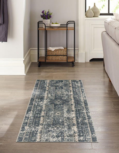 Blue 2' 2 x 12' Portland Runner Area Rug 85% Polypropylene & 15% Polyester Vintage Distressed Traditional Carpet for Home Decor for Sale at Rug Engine