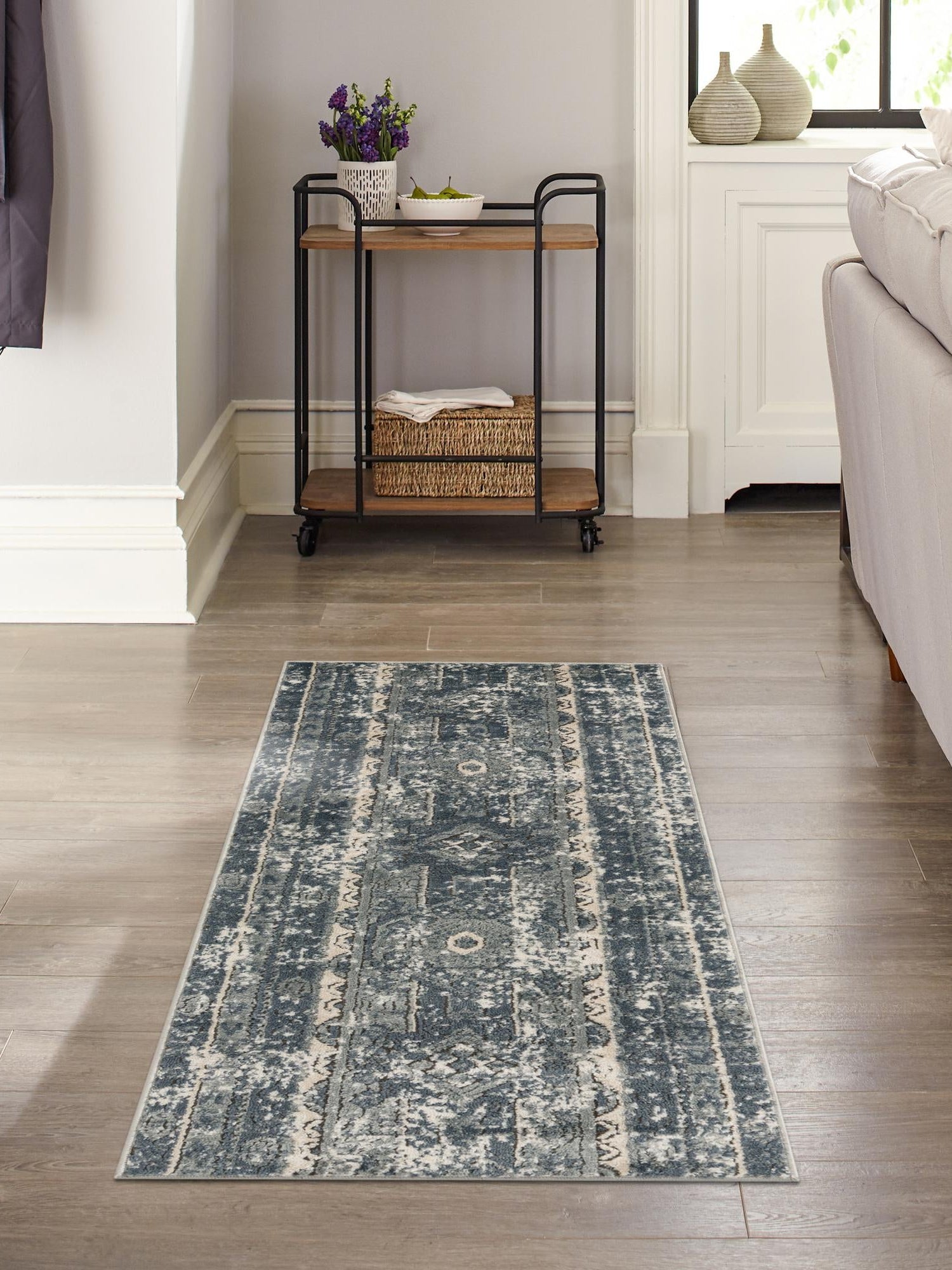 Blue 2' x 8' Portland Runner Area Rug 85% Polypropylene & 15% Polyester Vintage Distressed Traditional Carpet for Home Decor for Sale at Rug Engine