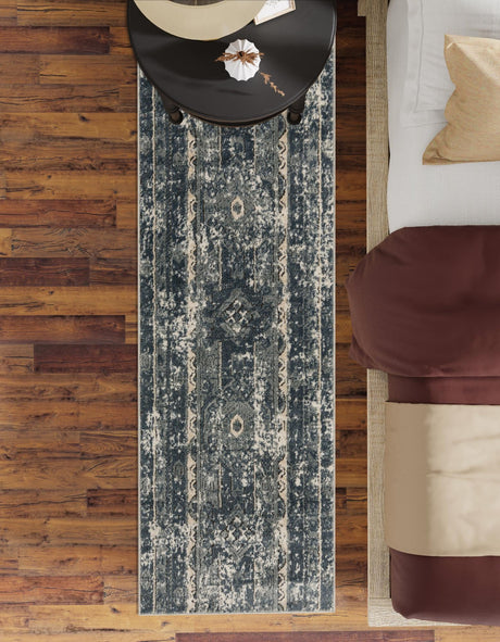 Blue 2' 2 x 12' Portland Runner Area Rug 85% Polypropylene & 15% Polyester Vintage Distressed Traditional Carpet for Home Decor for Sale at Rug Engine