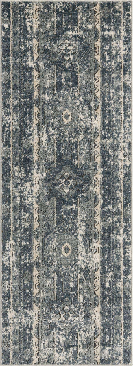 Blue 2' x 6' 1 Portland Runner Area Rug 85% Polypropylene & 15% Polyester Vintage Distressed Traditional Carpet for Home Decor for Sale at Rug Engine