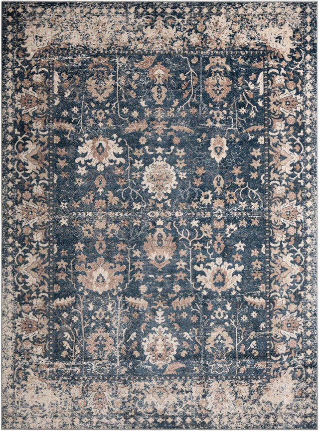 Blue 9' x 12' Portland Rectangle Area Rug 85% Polypropylene & 15% Polyester Vintage Distressed Traditional Carpet for Home Decor for Sale at Rug Engine