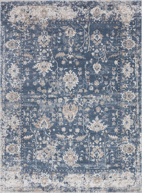 Blue 7' 10 x 11' Portland Rectangle Area Rug 85% Polypropylene & 15% Polyester Vintage Distressed Traditional Carpet for Home Decor for Sale at Rug Engine
