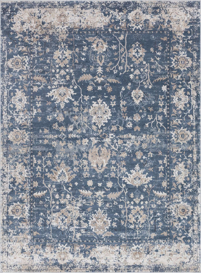 Blue 7' 10 x 11' Portland Rectangle Area Rug 85% Polypropylene & 15% Polyester Vintage Distressed Traditional Carpet for Home Decor for Sale at Rug Engine