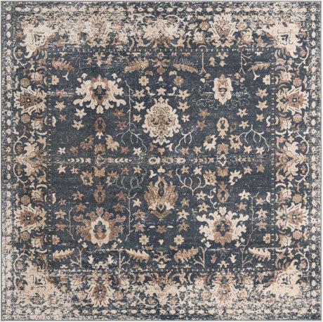 Blue 7' 10 x 7' 10 Portland Square Area Rug 85% Polypropylene & 15% Polyester Vintage Distressed Traditional Carpet for Home Decor for Sale at Rug Engine