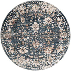 Blue 7' 1 x 7' 1 Portland Round Area Rug 85% Polypropylene & 15% Polyester Vintage Distressed Traditional Carpet for Home Decor for Sale at Rug Engine