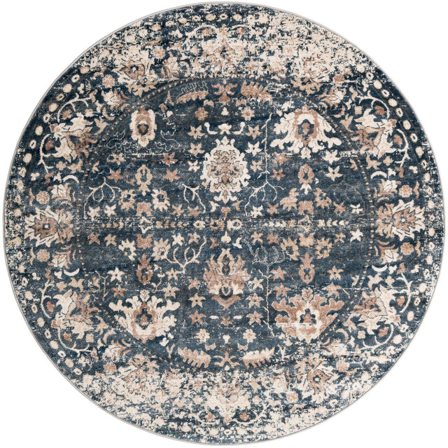 Blue 7' 1 x 7' 1 Portland Round Area Rug 85% Polypropylene & 15% Polyester Vintage Distressed Traditional Carpet for Home Decor for Sale at Rug Engine