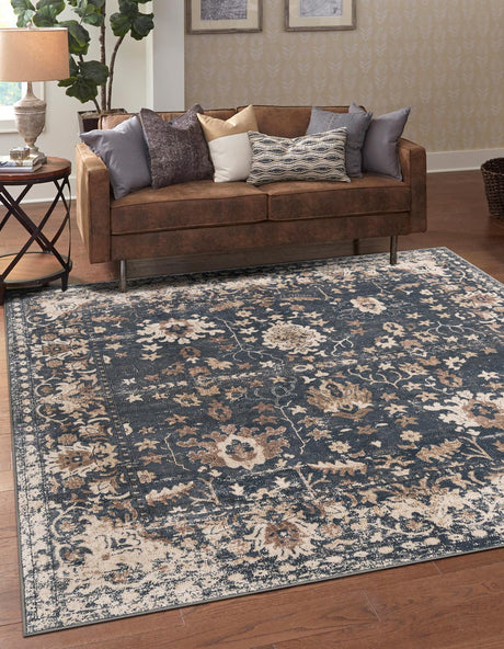Blue 5' 3 x 5' 3 Portland Square Area Rug 85% Polypropylene & 15% Polyester Vintage Distressed Traditional Carpet for Home Decor for Sale at Rug Engine