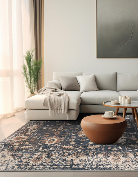 Blue 6' 1 x 6' 1 Portland Square Area Rug 85% Polypropylene & 15% Polyester Vintage Distressed Traditional Carpet for Home Decor for Sale at Rug Engine