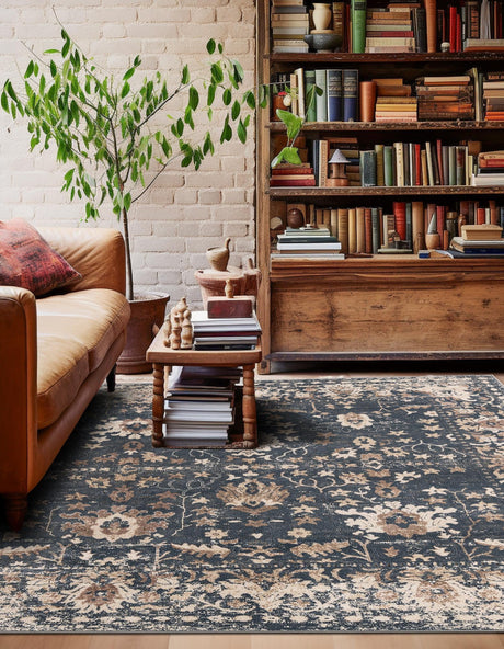 Blue 6' 1 x 6' 1 Portland Square Area Rug 85% Polypropylene & 15% Polyester Vintage Distressed Traditional Carpet for Home Decor for Sale at Rug Engine