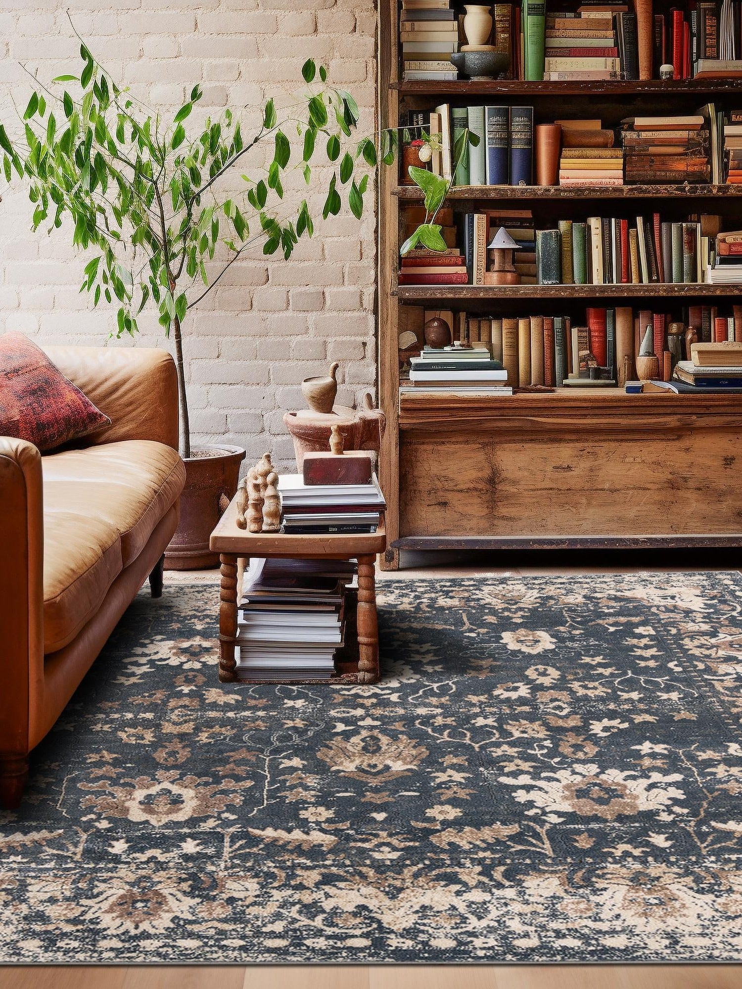 Blue 7' 10 x 7' 10 Portland Square Area Rug 85% Polypropylene & 15% Polyester Vintage Distressed Traditional Carpet for Home Decor for Sale at Rug Engine