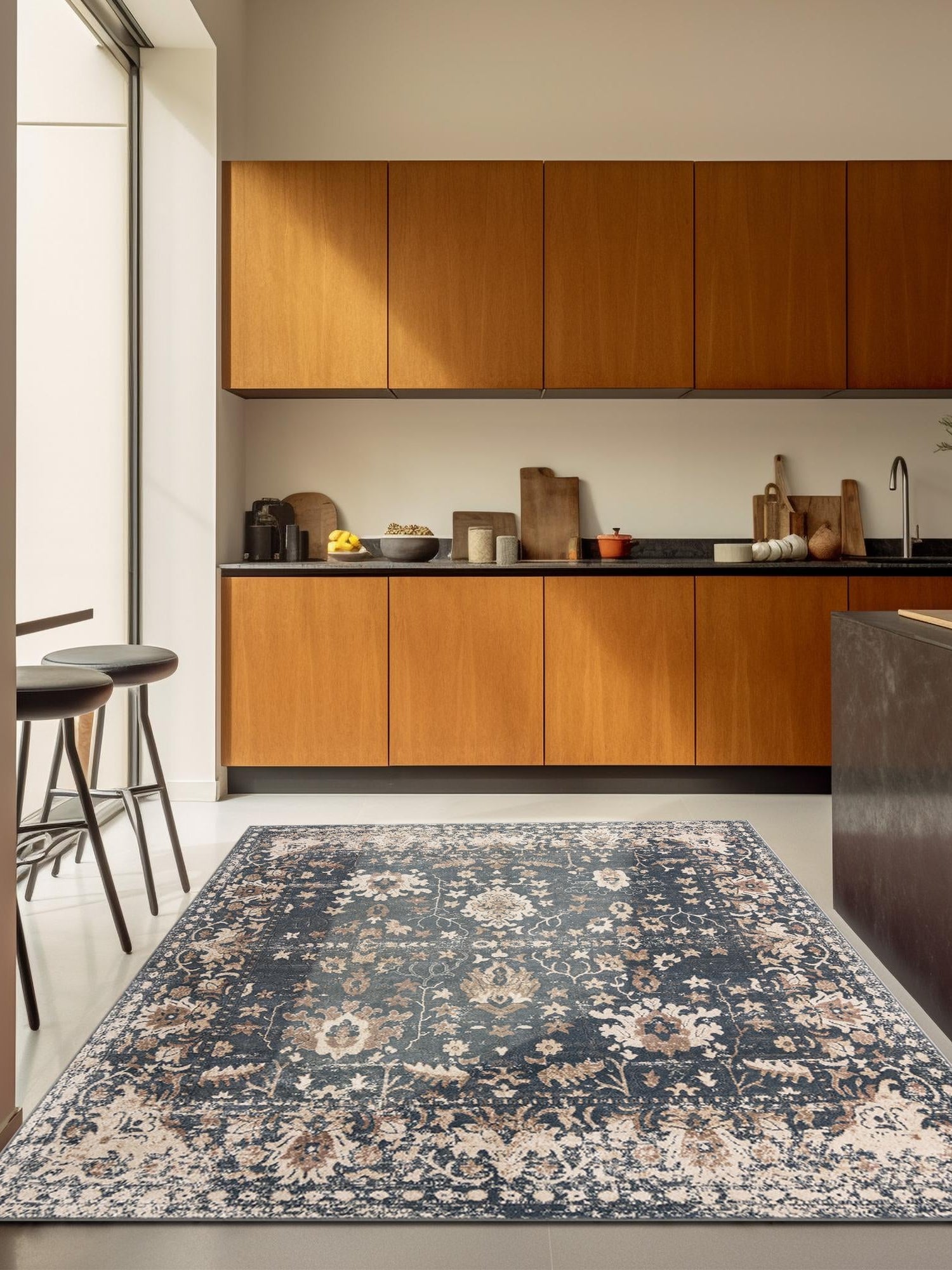 Blue 5' 3 x 5' 3 Portland Square Area Rug 85% Polypropylene & 15% Polyester Vintage Distressed Traditional Carpet for Home Decor for Sale at Rug Engine