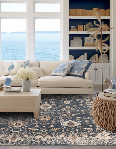 Blue 5' 3 x 5' 3 Portland Square Area Rug 85% Polypropylene & 15% Polyester Vintage Distressed Traditional Carpet for Home Decor for Sale at Rug Engine