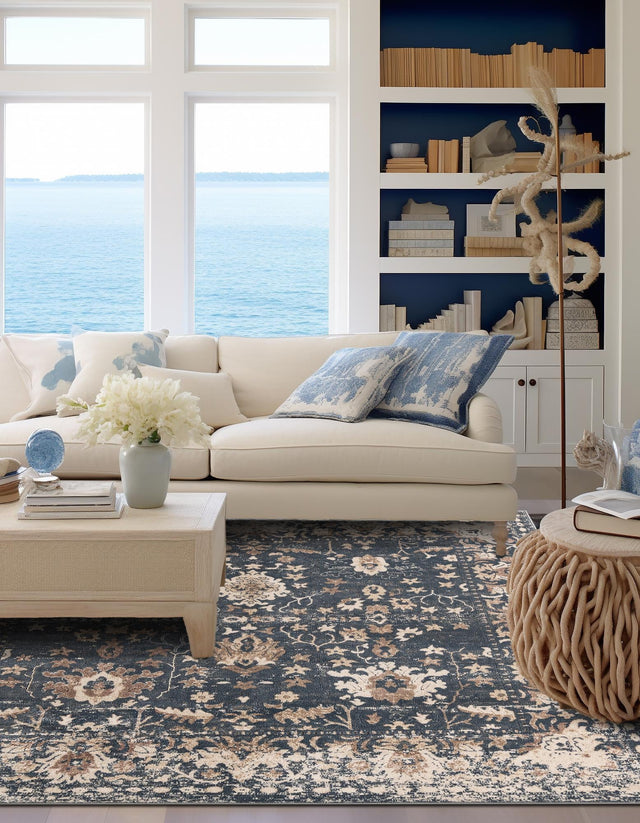 Blue 5' 3 x 5' 3 Portland Square Area Rug 85% Polypropylene & 15% Polyester Vintage Distressed Traditional Carpet for Home Decor for Sale at Rug Engine