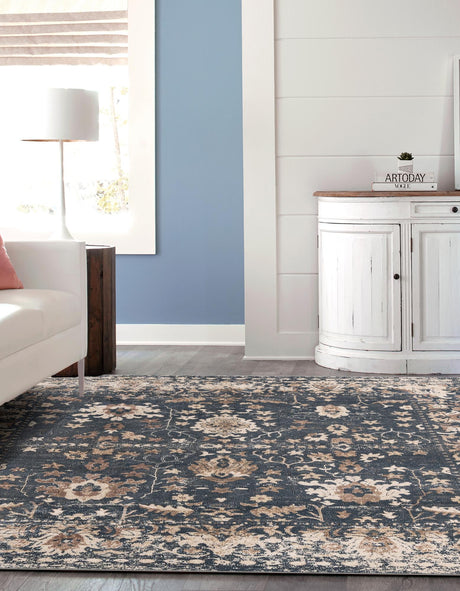 Blue 6' 1 x 6' 1 Portland Square Area Rug 85% Polypropylene & 15% Polyester Vintage Distressed Traditional Carpet for Home Decor for Sale at Rug Engine