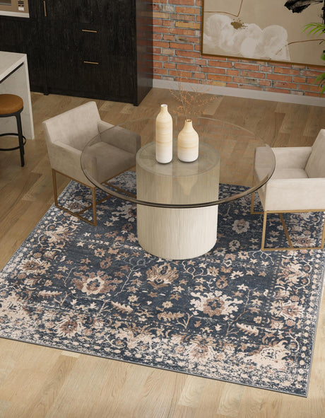 Blue 6' 1 x 6' 1 Portland Square Area Rug 85% Polypropylene & 15% Polyester Vintage Distressed Traditional Carpet for Home Decor for Sale at Rug Engine