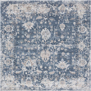 Blue 6' 1 x 6' 1 Portland Square Area Rug 85% Polypropylene & 15% Polyester Vintage Distressed Traditional Carpet for Home Decor for Sale at Rug Engine