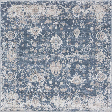 Blue 6' 1 x 6' 1 Portland Square Area Rug 85% Polypropylene & 15% Polyester Vintage Distressed Traditional Carpet for Home Decor for Sale at Rug Engine