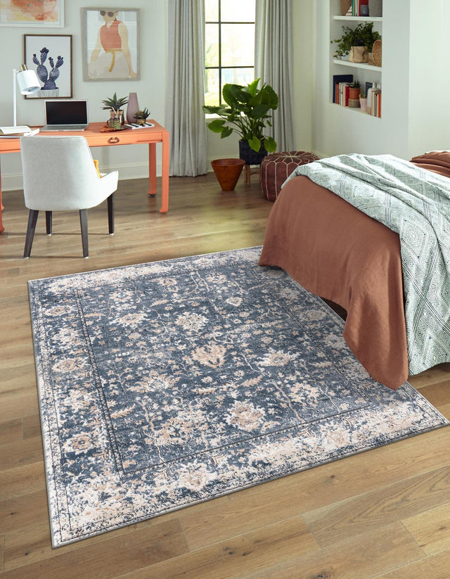 Blue 2' 2 x 3' 1 Portland Rectangle Area Rug 85% Polypropylene & 15% Polyester Vintage Distressed Traditional Carpet for Home Decor for Sale at Rug Engine