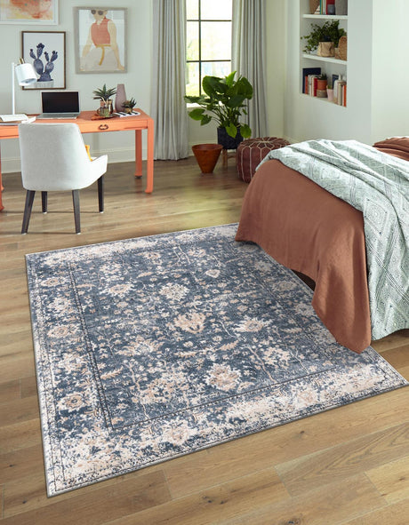 Blue 10' x 13' 1 Portland Rectangle Area Rug 85% Polypropylene & 15% Polyester Vintage Distressed Traditional Carpet for Home Decor for Sale at Rug Engine