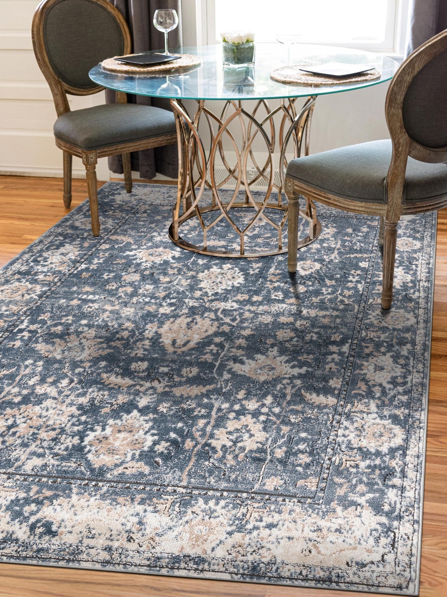 Blue 2' 2 x 3' 1 Portland Rectangle Area Rug 85% Polypropylene & 15% Polyester Vintage Distressed Traditional Carpet for Home Decor for Sale at Rug Engine