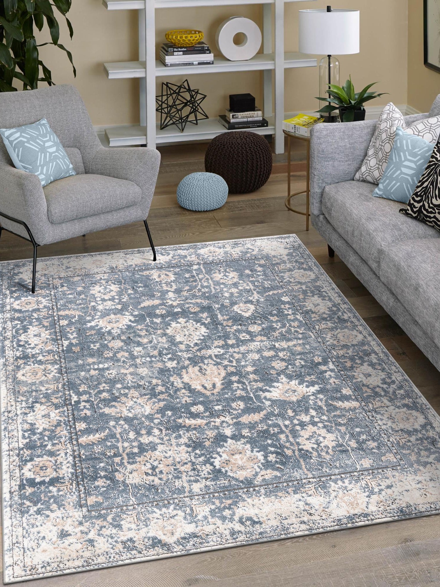 Blue 2' 2 x 3' 1 Portland Rectangle Area Rug 85% Polypropylene & 15% Polyester Vintage Distressed Traditional Carpet for Home Decor for Sale at Rug Engine