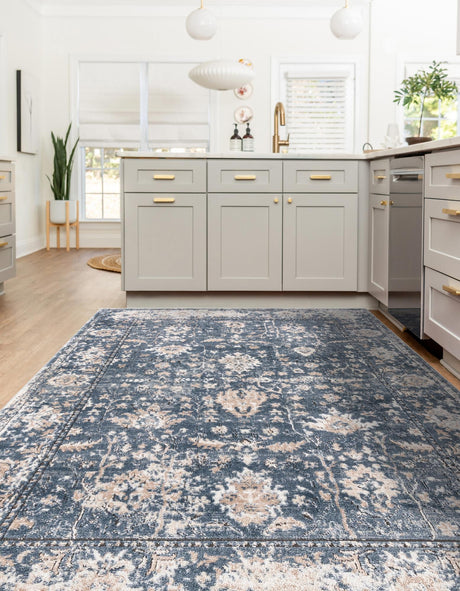 Blue 10' x 13' 1 Portland Rectangle Area Rug 85% Polypropylene & 15% Polyester Vintage Distressed Traditional Carpet for Home Decor for Sale at Rug Engine