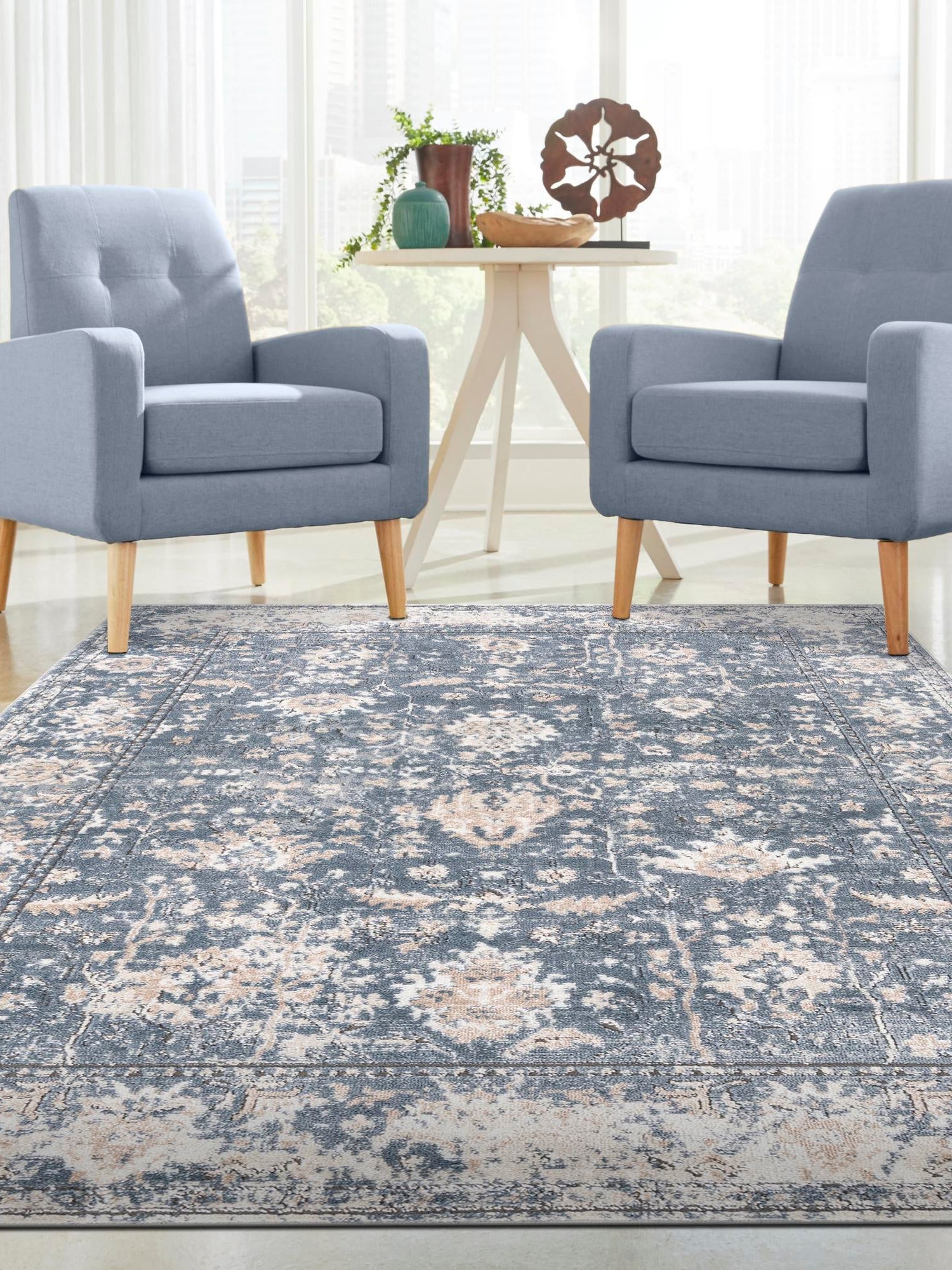 Blue 2' 2 x 3' 1 Portland Rectangle Area Rug 85% Polypropylene & 15% Polyester Vintage Distressed Traditional Carpet for Home Decor for Sale at Rug Engine