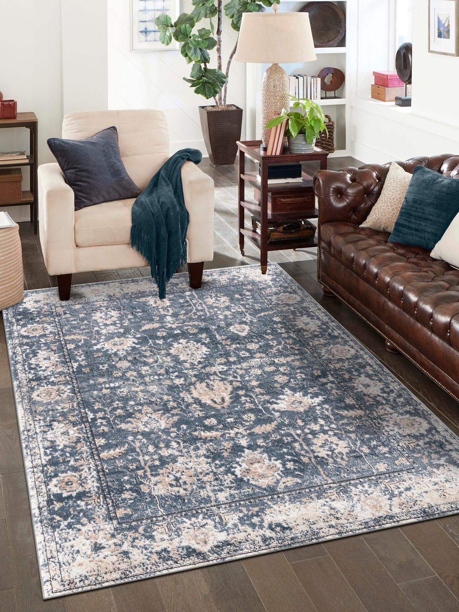 Blue 2' 2 x 3' 1 Portland Rectangle Area Rug 85% Polypropylene & 15% Polyester Vintage Distressed Traditional Carpet for Home Decor for Sale at Rug Engine