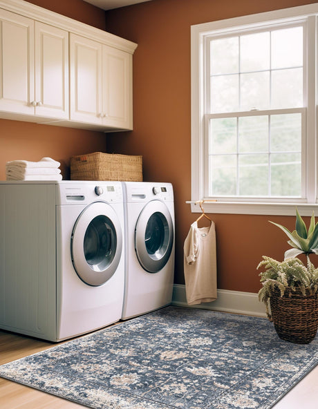 Blue 10' x 13' 1 Portland Rectangle Area Rug 85% Polypropylene & 15% Polyester Vintage Distressed Traditional Carpet for Home Decor for Sale at Rug Engine