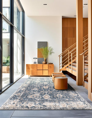 Blue 4' 1 x 6' 1 Portland Rectangle Area Rug 85% Polypropylene & 15% Polyester Vintage Distressed Traditional Carpet for Home Decor for Sale at Rug Engine
