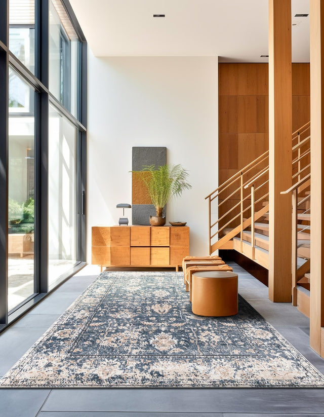 Blue 4' 1 x 6' 1 Portland Rectangle Area Rug 85% Polypropylene & 15% Polyester Vintage Distressed Traditional Carpet for Home Decor for Sale at Rug Engine
