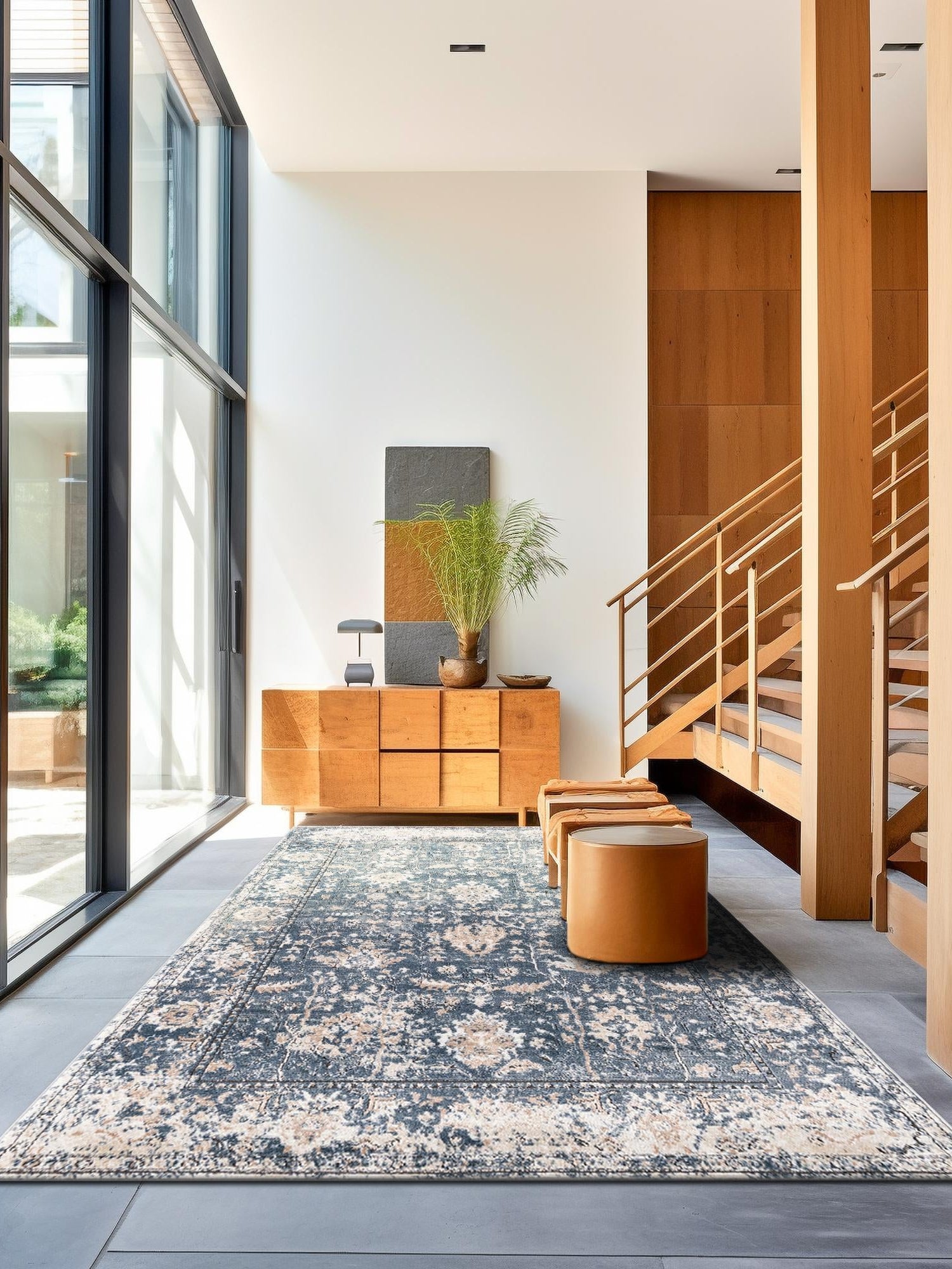 Blue 5' 3 x 8' Portland Rectangle Area Rug 85% Polypropylene & 15% Polyester Vintage Distressed Traditional Carpet for Home Decor for Sale at Rug Engine