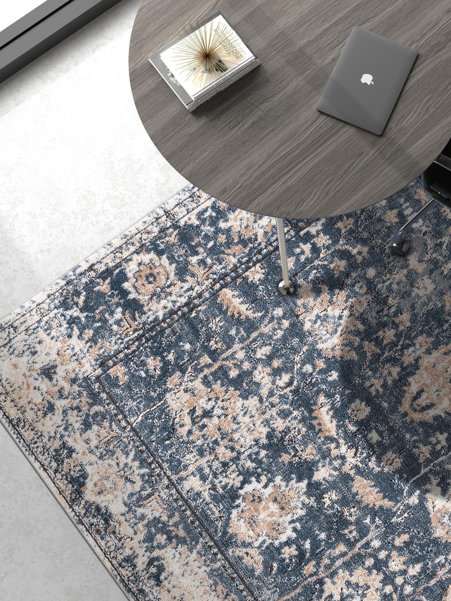 Blue 9' x 12' Portland Rectangle Area Rug 85% Polypropylene & 15% Polyester Vintage Distressed Traditional Carpet for Home Decor for Sale at Rug Engine