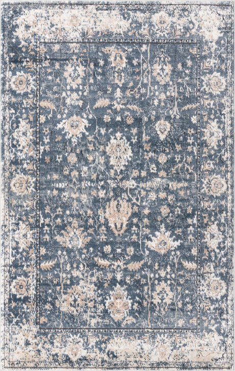 Blue 5' 3 x 8' Portland Rectangle Area Rug 85% Polypropylene & 15% Polyester Vintage Distressed Traditional Carpet for Home Decor for Sale at Rug Engine