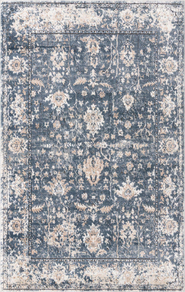 Blue 5' 3 x 8' Portland Rectangle Area Rug 85% Polypropylene & 15% Polyester Vintage Distressed Traditional Carpet for Home Decor for Sale at Rug Engine