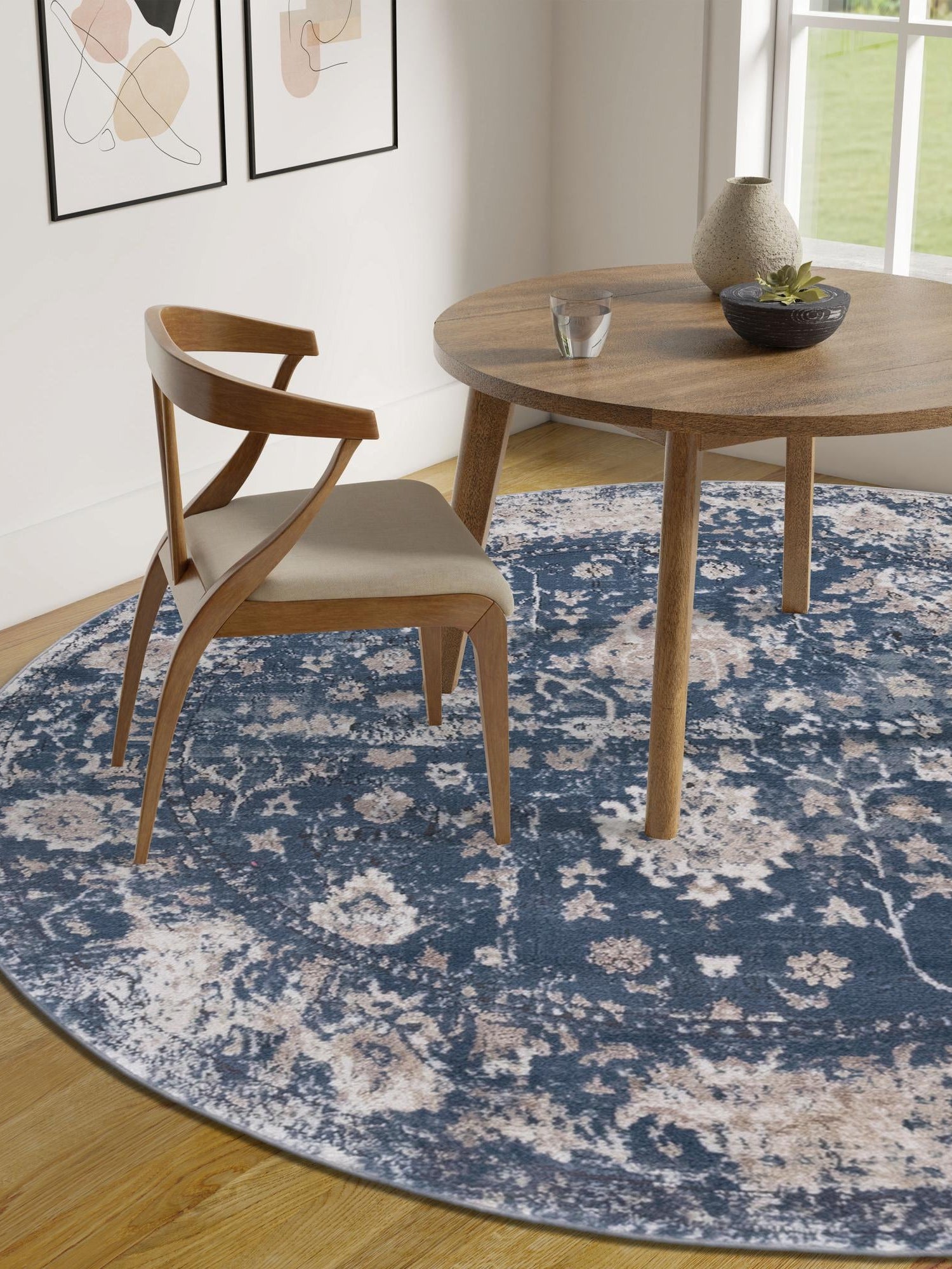 Blue 3' 1 x 3' 1 Portland Round Area Rug 85% Polypropylene & 15% Polyester Vintage Distressed Traditional Carpet for Home Decor for Sale at Rug Engine