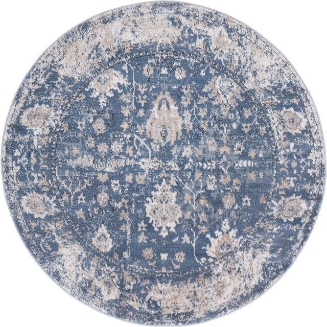 Blue 5' 3 x 5' 3 Portland Round Area Rug 85% Polypropylene & 15% Polyester Vintage Distressed Traditional Carpet for Home Decor for Sale at Rug Engine