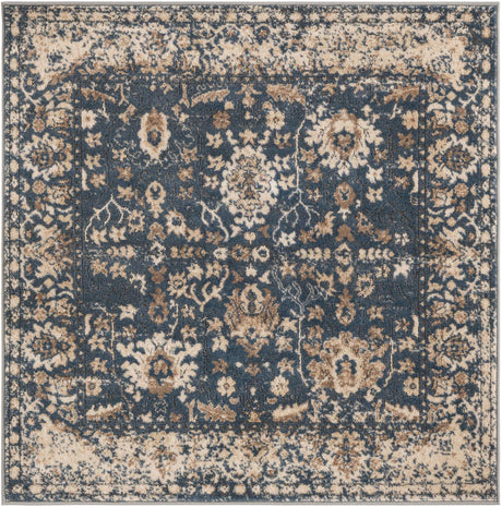 Blue 4' 1 x 4' 1 Portland Square Area Rug 85% Polypropylene & 15% Polyester Vintage Distressed Traditional Carpet for Home Decor for Sale at Rug Engine