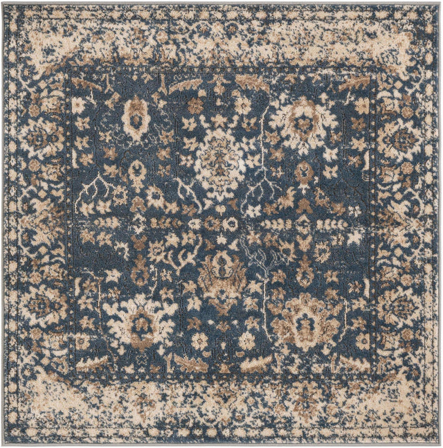 Blue 4' 1 x 4' 1 Portland Square Area Rug 85% Polypropylene & 15% Polyester Vintage Distressed Traditional Carpet for Home Decor for Sale at Rug Engine